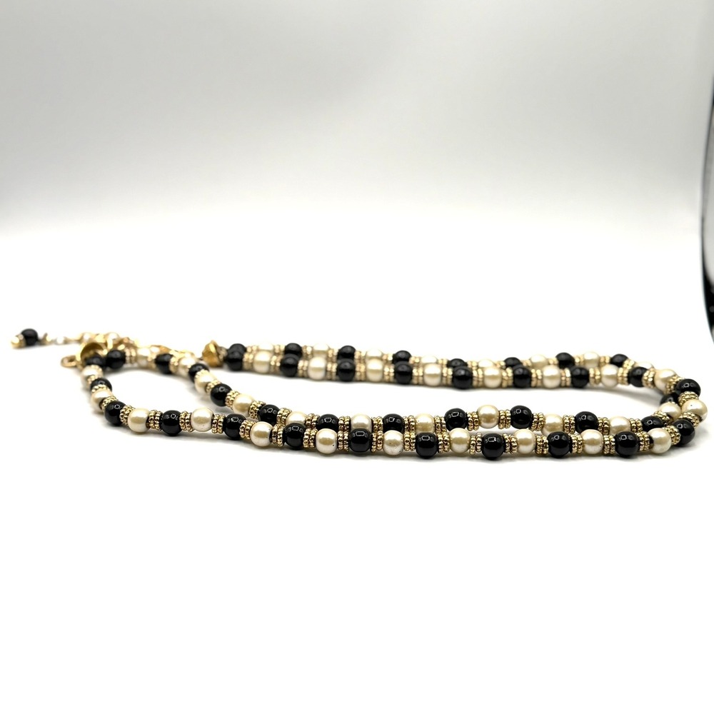 Vintage Style Black and Cream Faux Pearl Beaded Drop BELT Gold Tone 80's, 90's